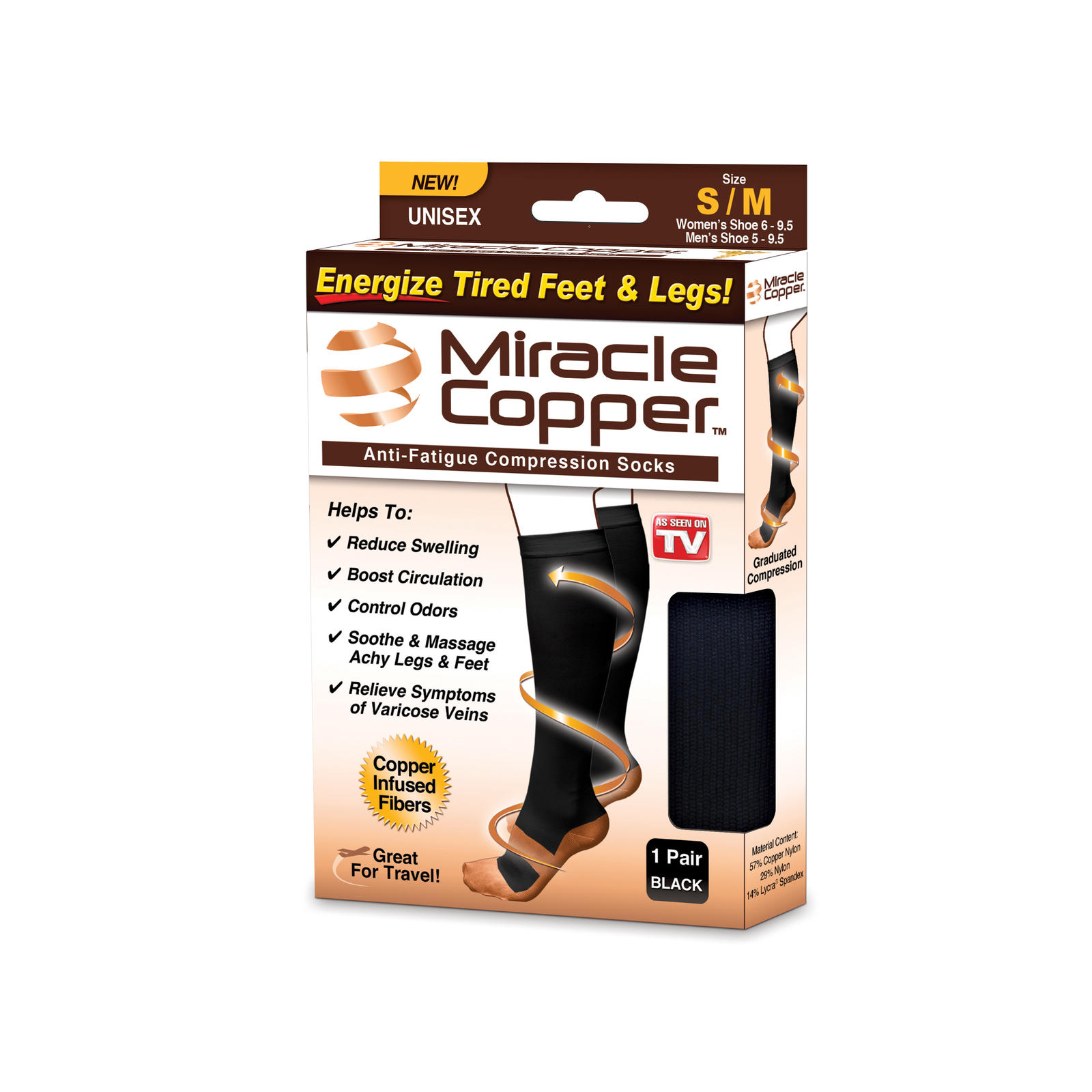 As Seen On TV Miracle Copper Anti-Fatigue Compression Socks