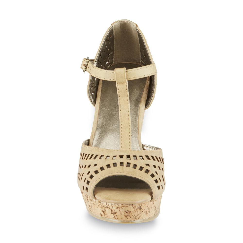 Intaglia Designs Women's Caleta Tan Platform Wedge T-Strap Sandal