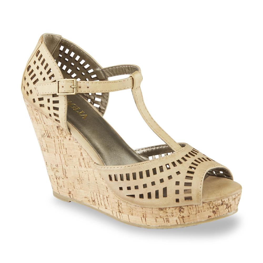 Intaglia Designs Women's Caleta Tan Platform Wedge T-Strap Sandal