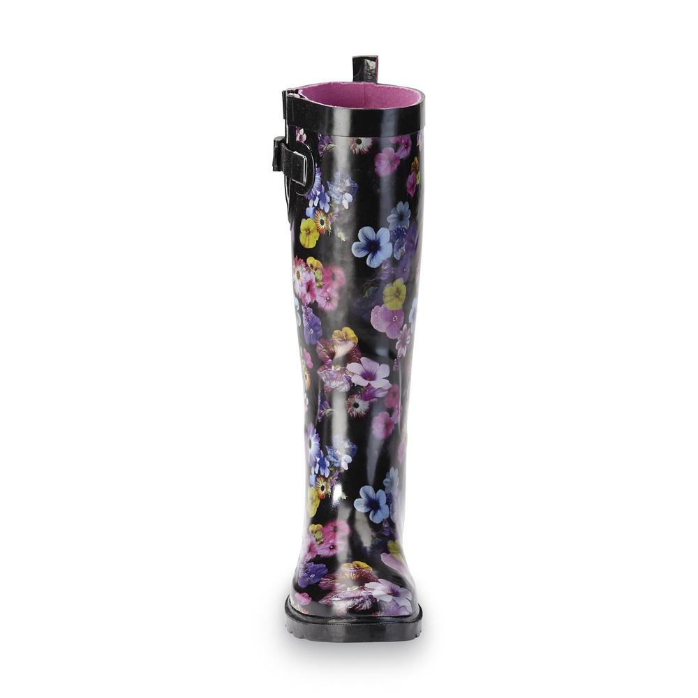 &nbsp; Women's Bloomy Black/Floral Rain Boot