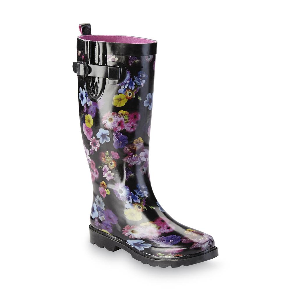 &nbsp; Women's Bloomy Black/Floral Rain Boot