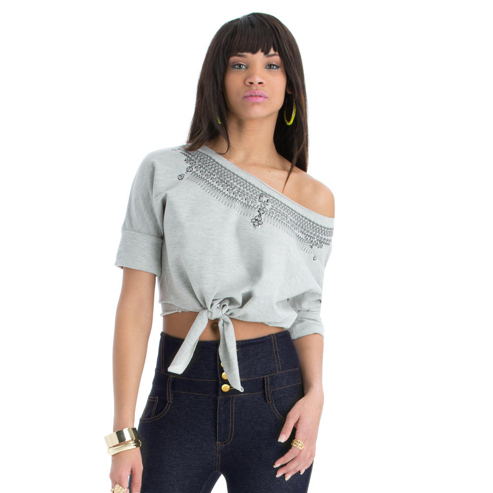 Nicki Minaj Women&#8217;s Cropped Tie Front Sweatshirt