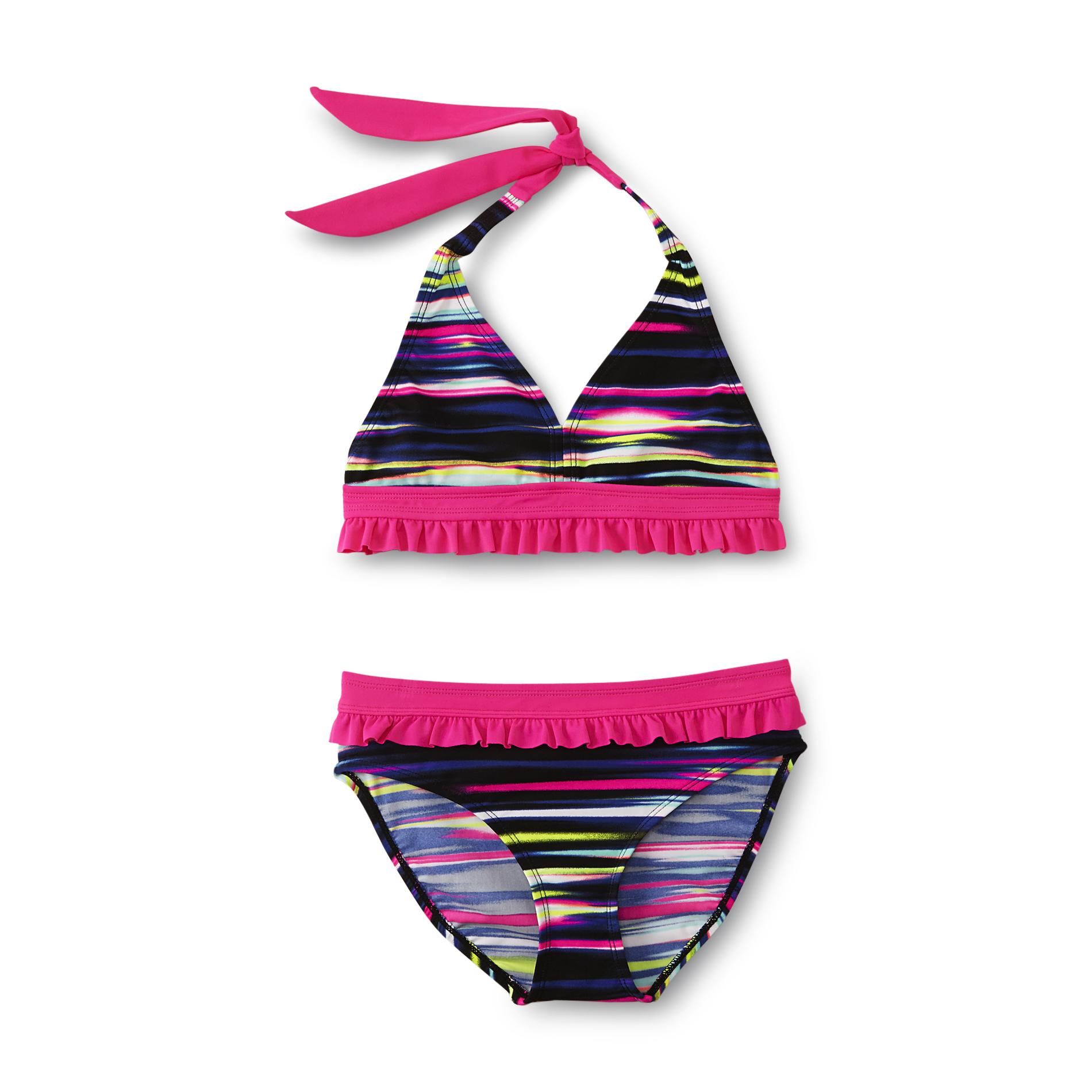 Joe Boxer Girl's Halter Bikini Swimsuit - Ruffle Trim