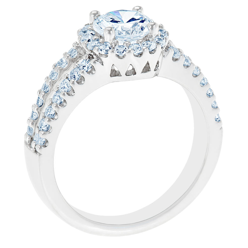New York City Diamond District 14K White Gold Split Shank with Certified Diamond Halo Engagement Ring