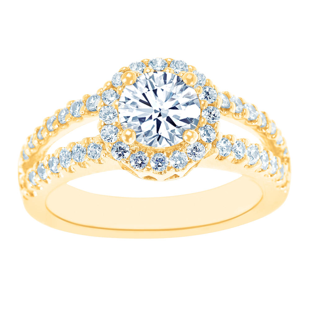 New York City Diamond District 14K Yellow Gold Split Shank with Certified Diamond Halo Engagement Ring