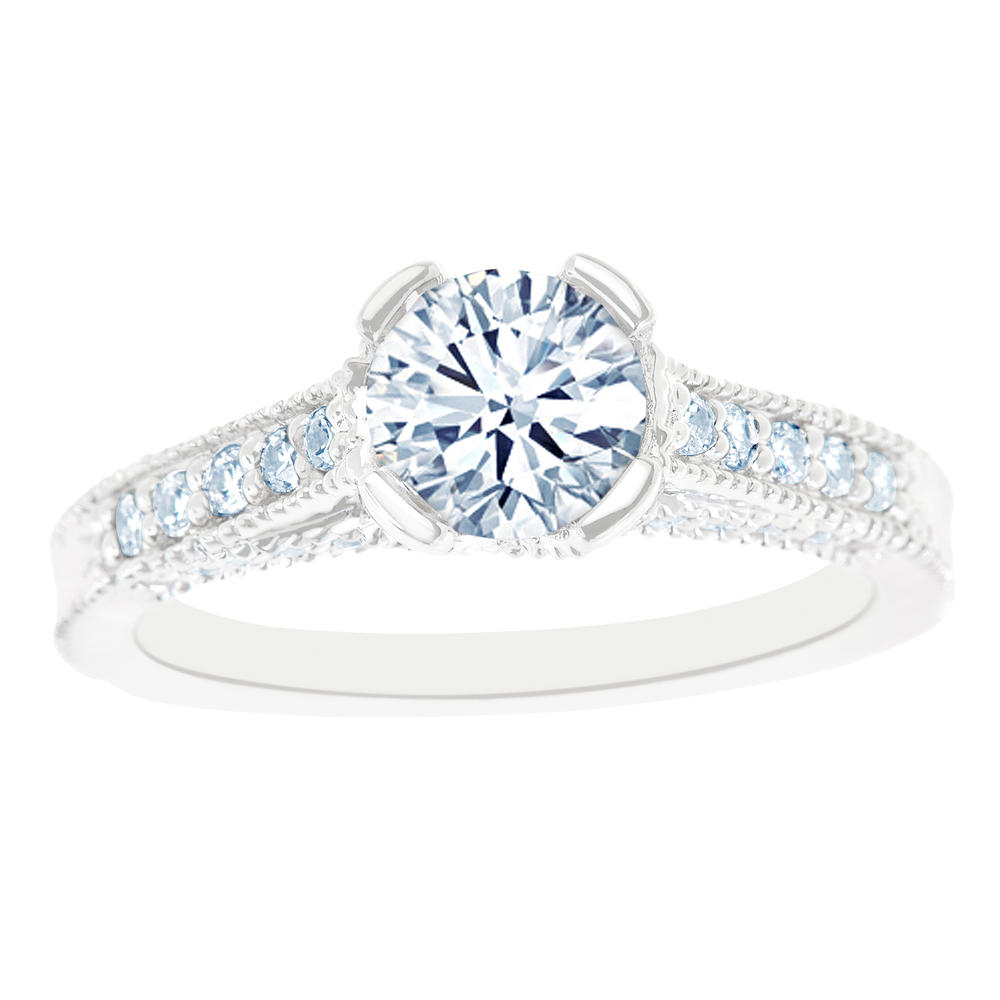 New York City Diamond District 14K White Gold Crossover Milgrain Certified Diamond Engagement Ring