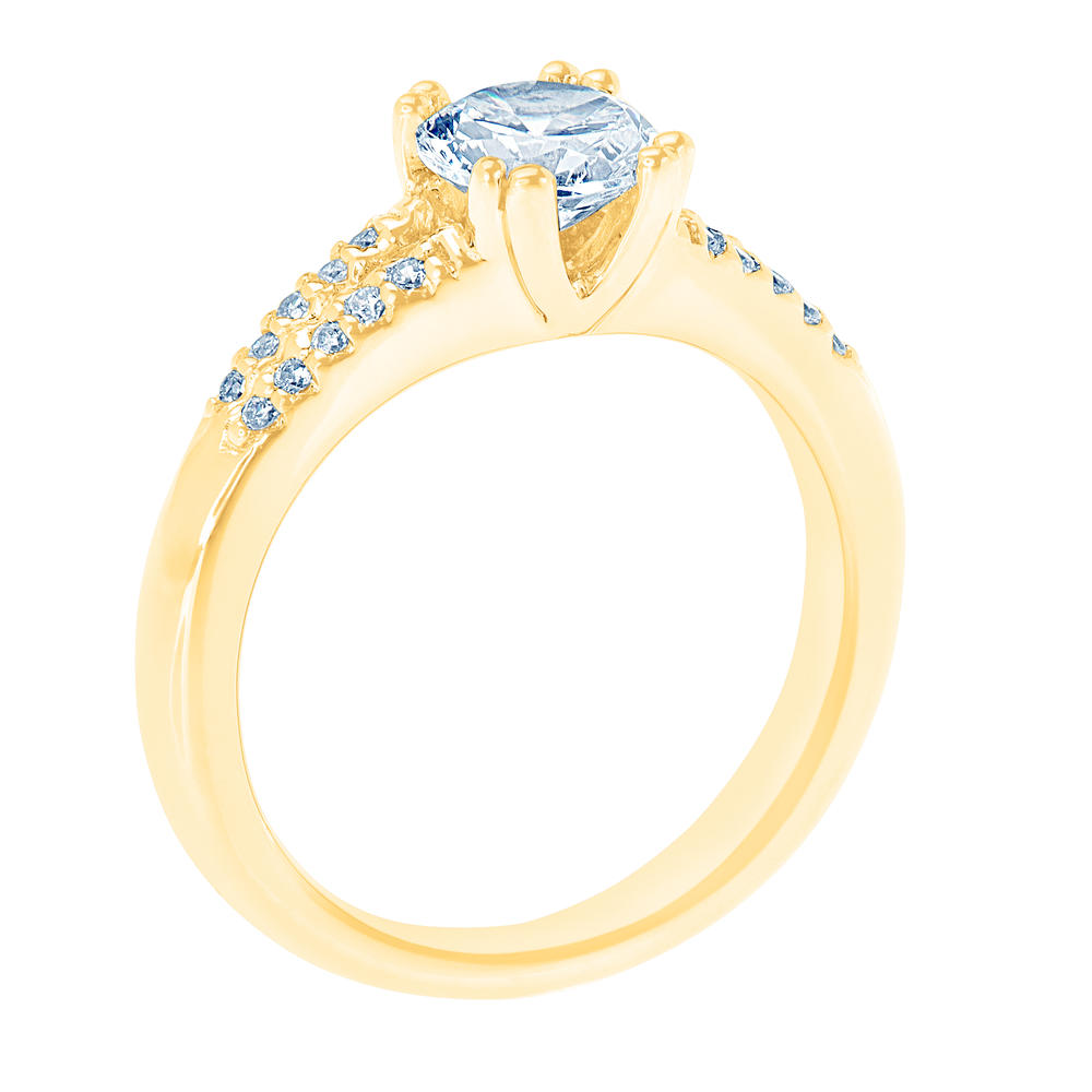 New York City Diamond District 14K Yellow Gold Double Prong Split Shank Certified Diamond Engagement Ring