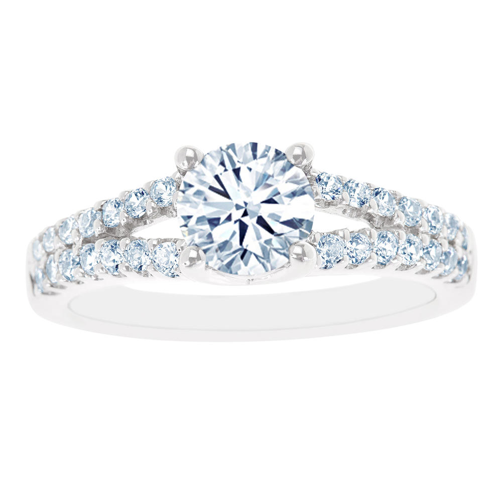 New York City Diamond District 14K White Gold Split Shank Pave Certified Diamond Engagement Ring
