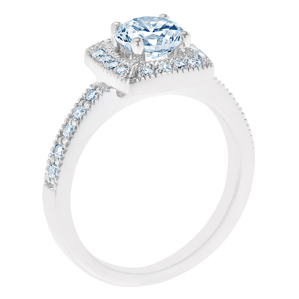 New York City Diamond District 14K White Gold Milgrain and Square Certified Diamond Halo Engagement Ring