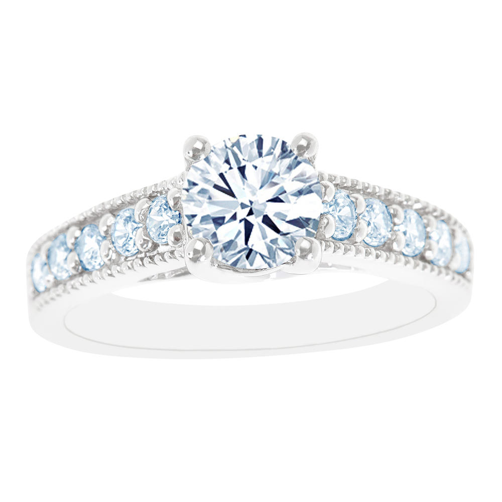 New York City Diamond District 14K White Gold Wide Band Milgrain Certified Diamond Engagement Ring