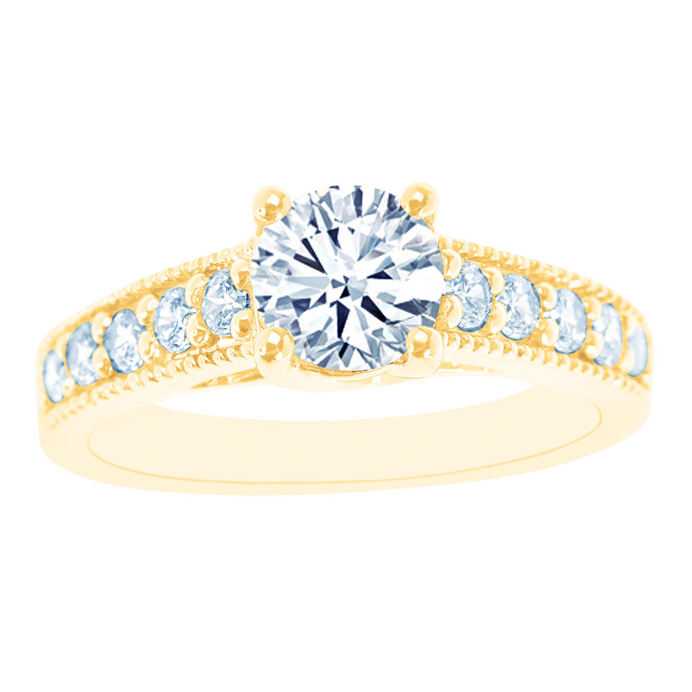 New York City Diamond District 14K Yellow Gold Wide Band Milgrain Certified Diamond Engagement Ring