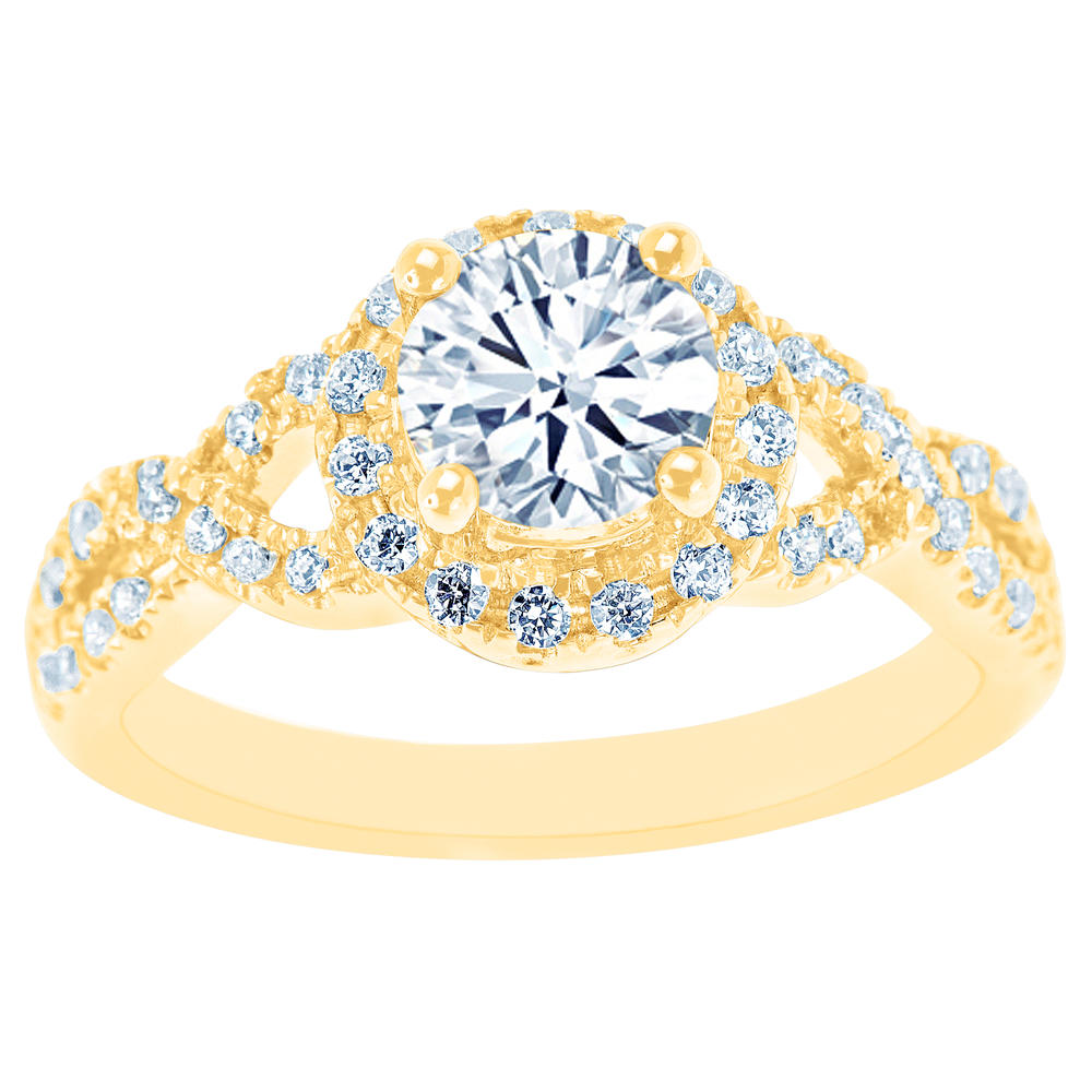 New York City Diamond District 14K Yellow Gold Figure Eight Split Shank and Certified Diamond Halo Engagement Ring