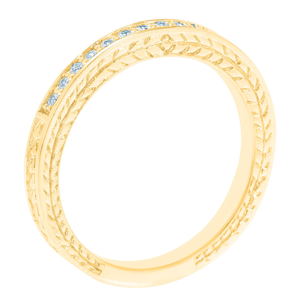 New York City Diamond District 14K Yellow Gold 1/6 cttw Diamond Pave and Antique Textured Wedding Band