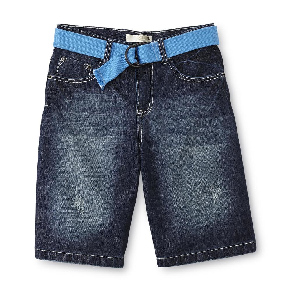 Route 66 Boy's Destructed Denim Shorts & Belt - Dark Wash