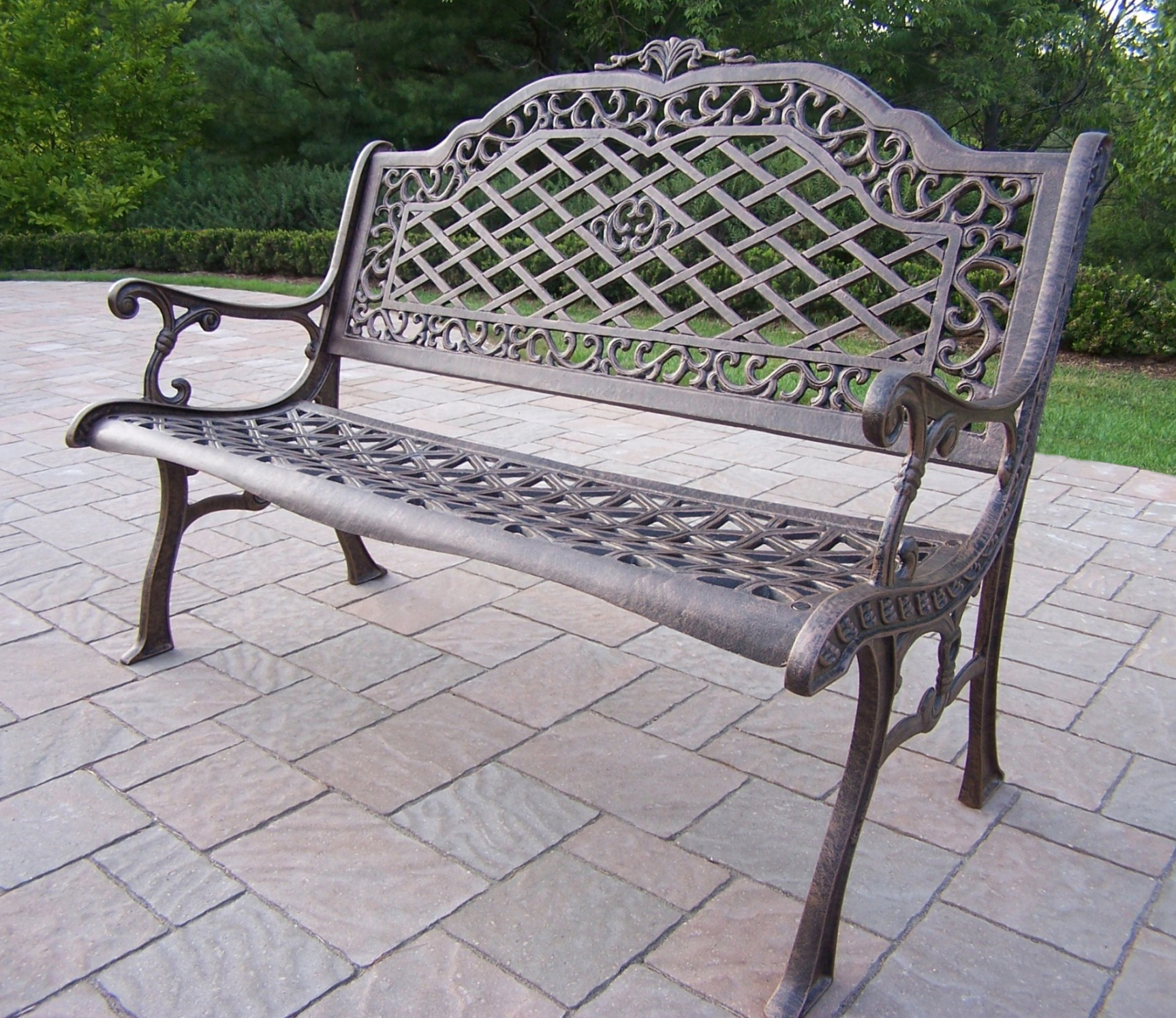 Oakland Living Mississippi Cast Aluminum High Back Patio Bench