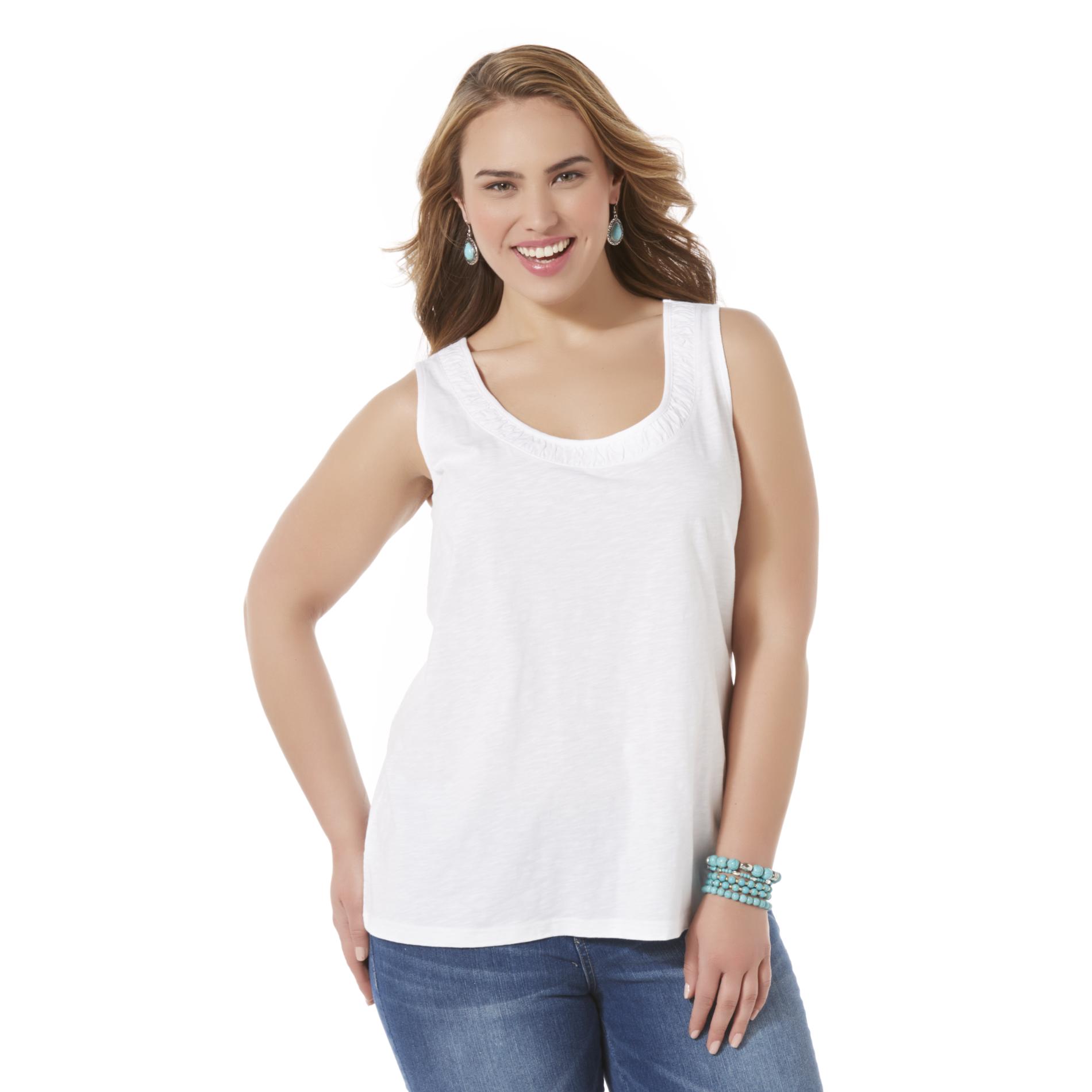 Basic Editions Women's Plus Shirred Tank Top