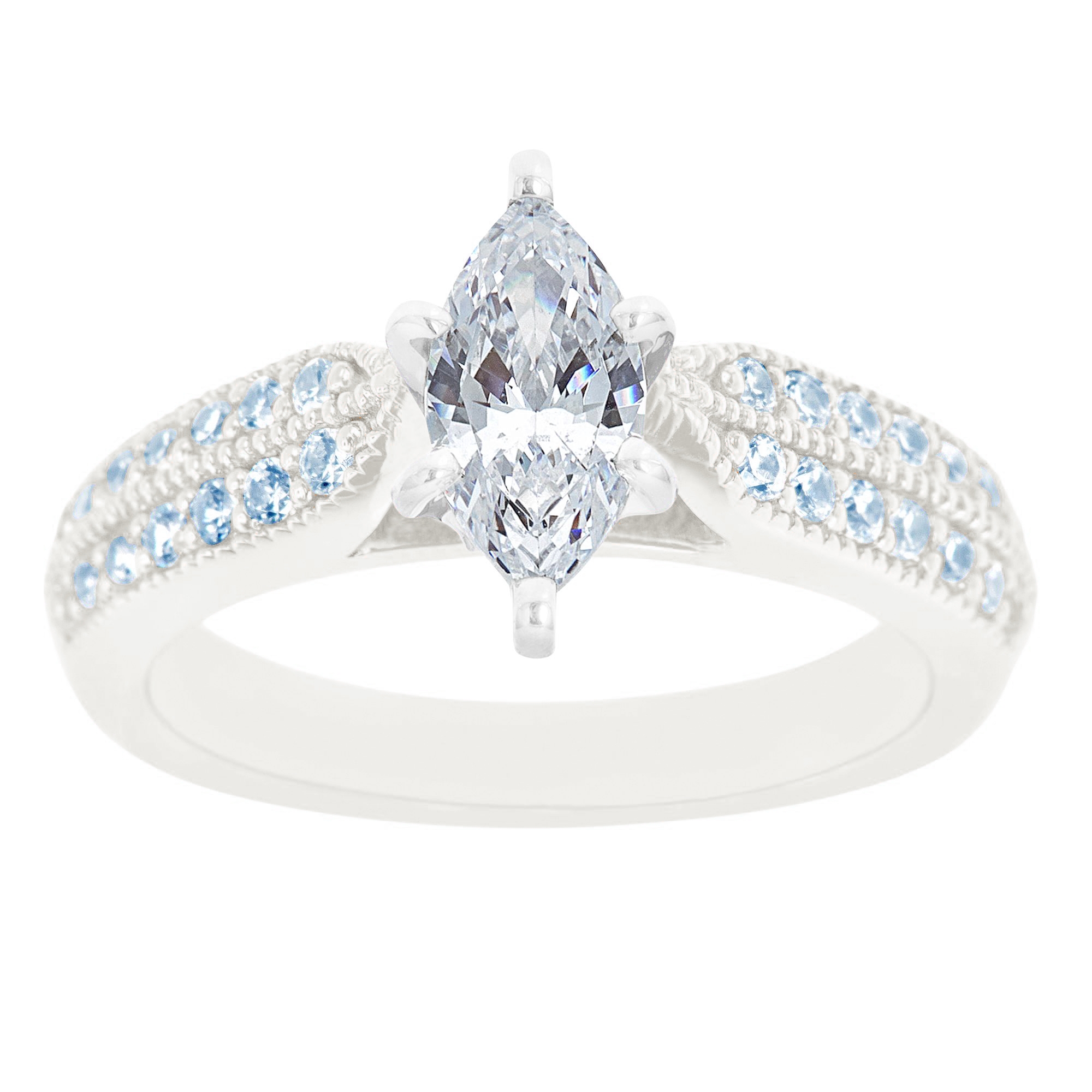 New York City Diamond District 14K White Gold Milgrain Double Row Marquise Certified Diamond Engagement Ring