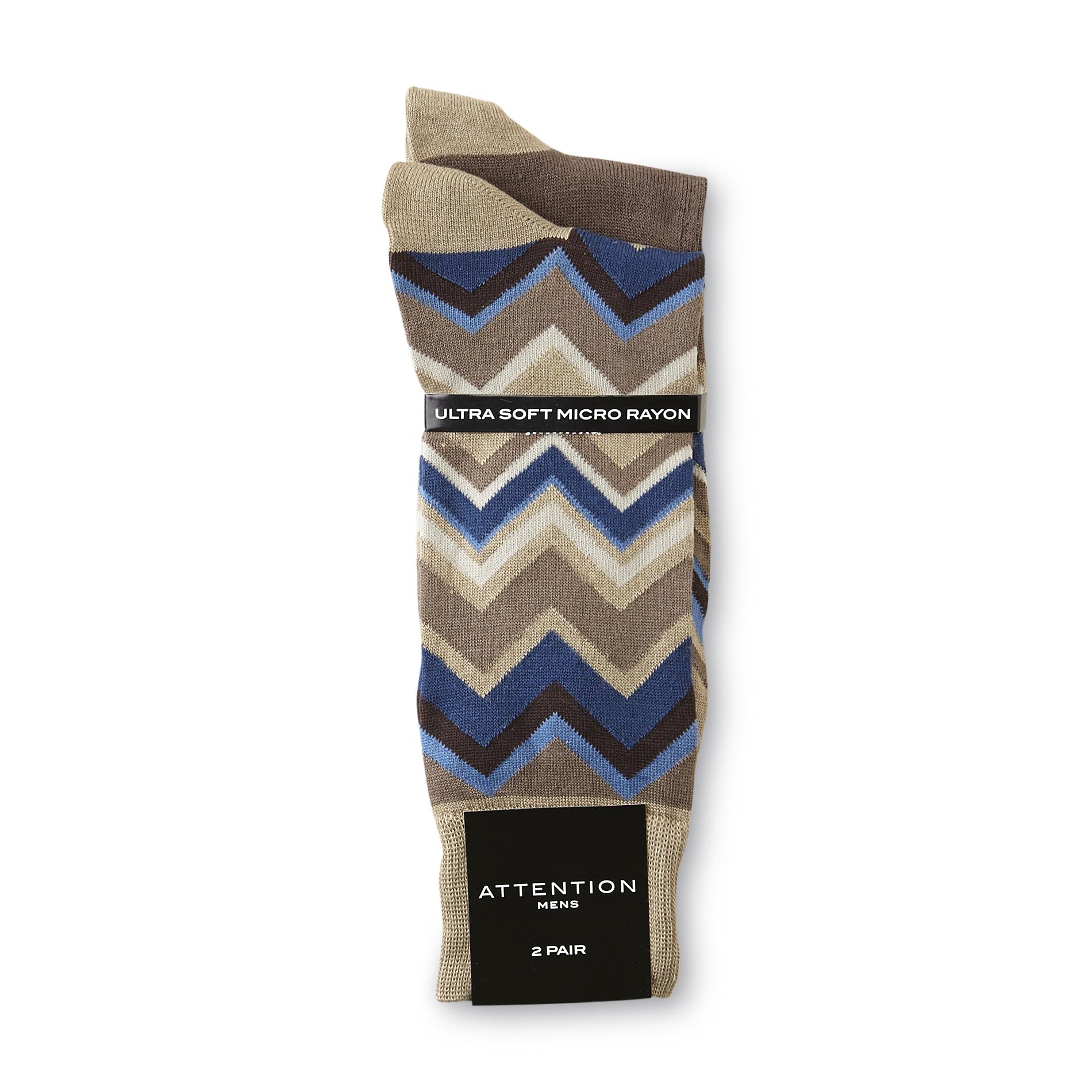Attention Men's 2-Pairs Dress Socks - Zigzag & Colorblock