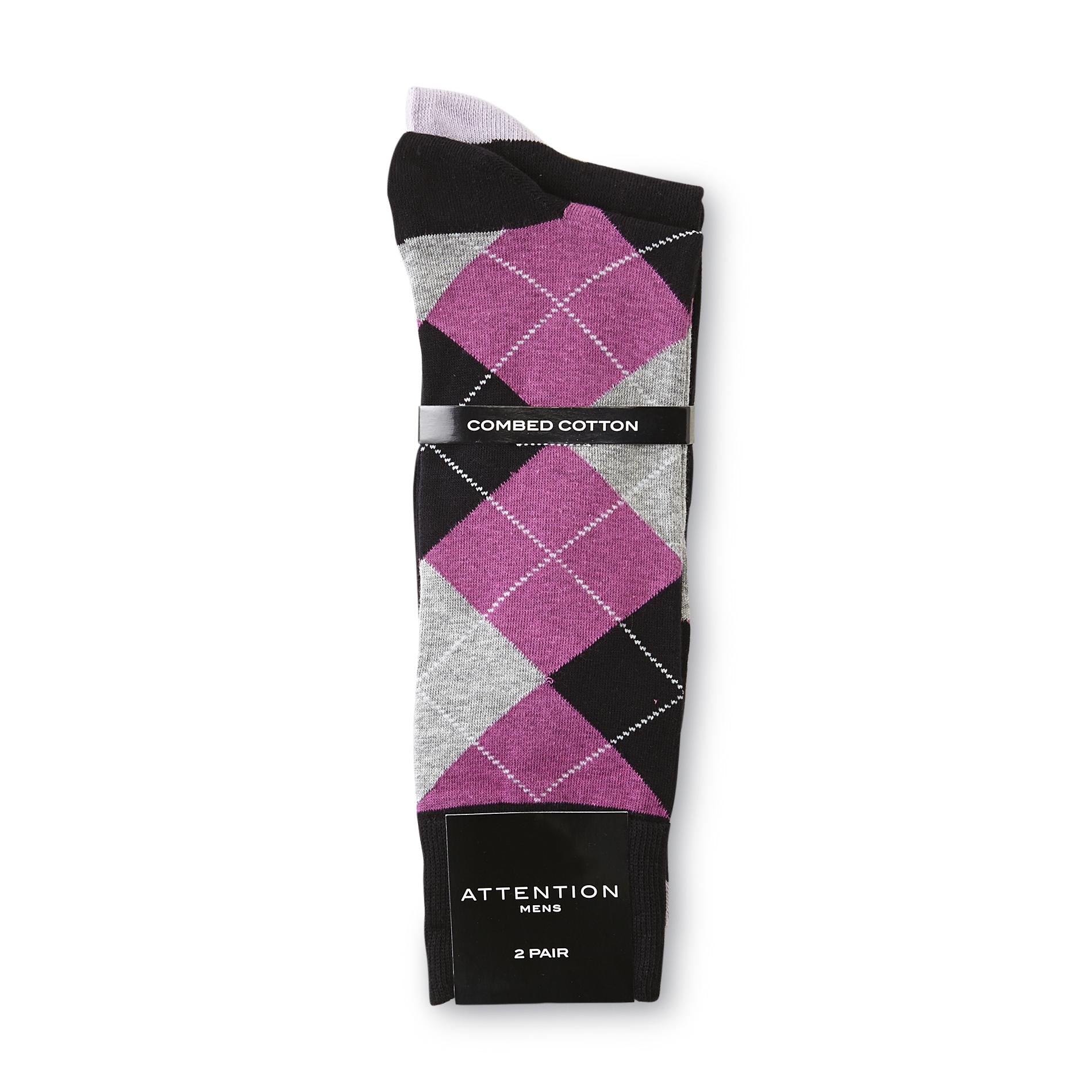 Attention Men's 2-Pairs Combed Cotton Socks - Argyle/Solid