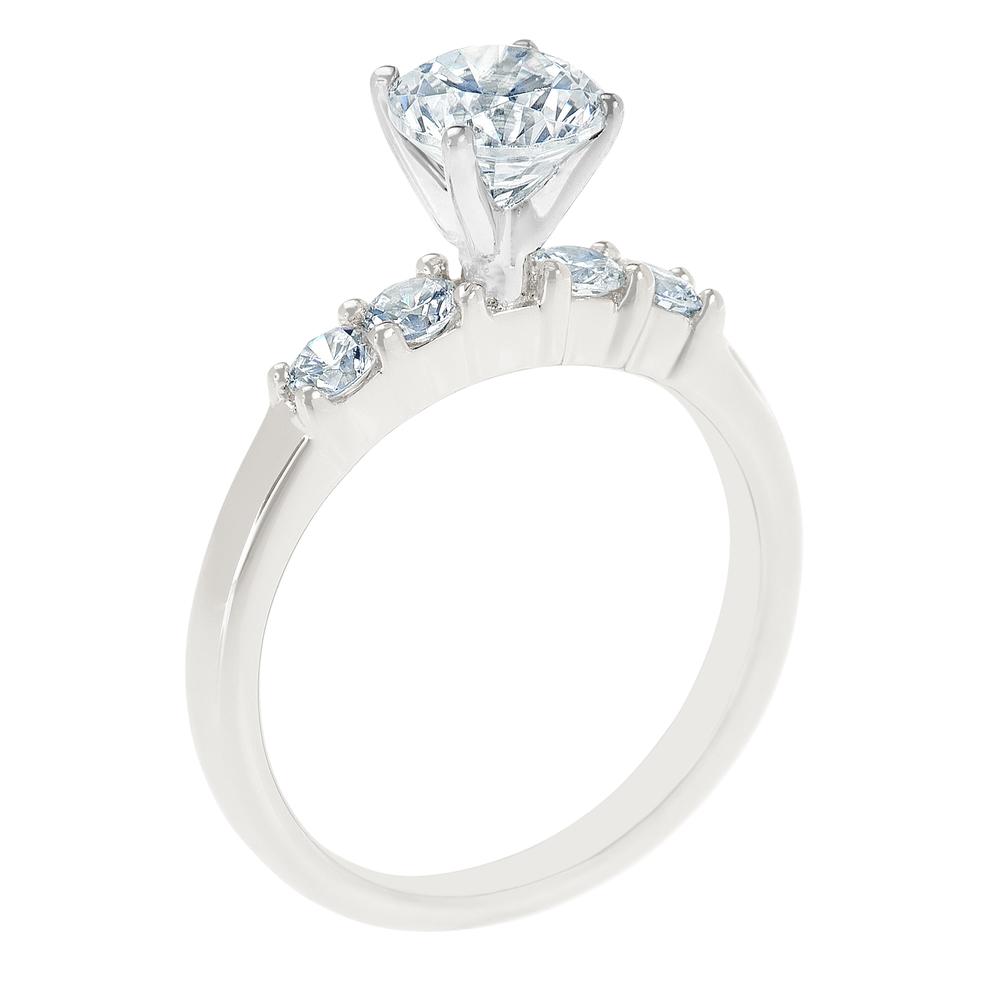 New York City Diamond District 14K White Gold Five Stone Round Certified Diamond Engagement Ring