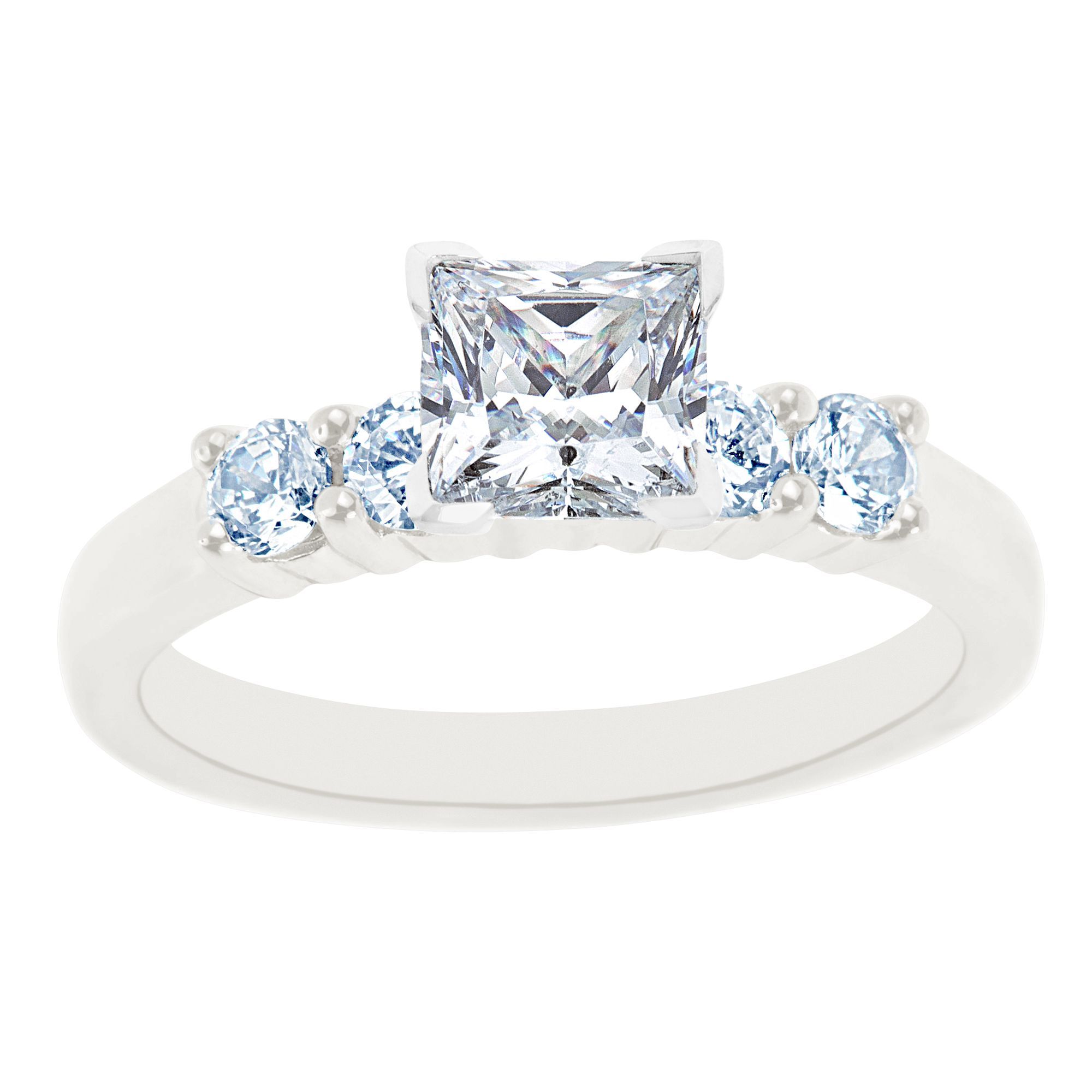 New York City Diamond District 14K White Gold Five Stone Princess Cut Certified Diamond Engagement Ring