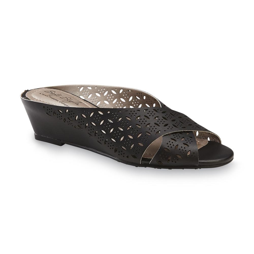 Soft Style by Hush Puppies Women's Elida Black Wedge Sandal - Wide Width Available