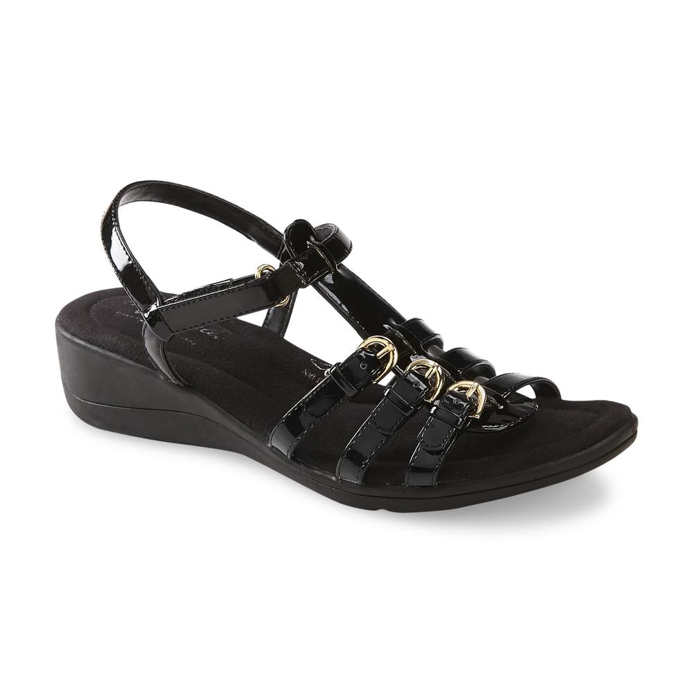 Soft Style by Hush Puppies Women's Wylie Black Slingback Wedge Sandal - Wide Width Available