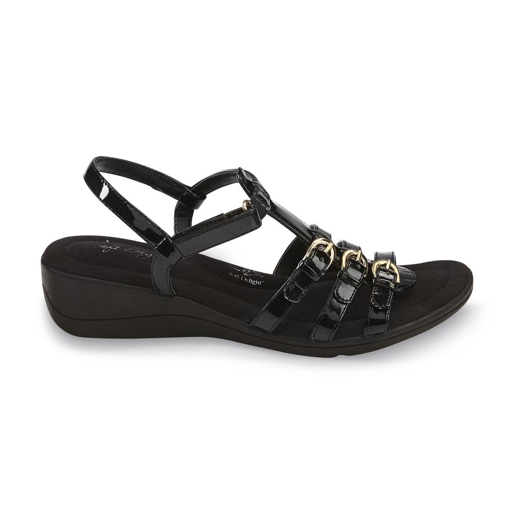 Soft Style by Hush Puppies Women's Wylie Black Slingback Wedge Sandal - Wide Width Available