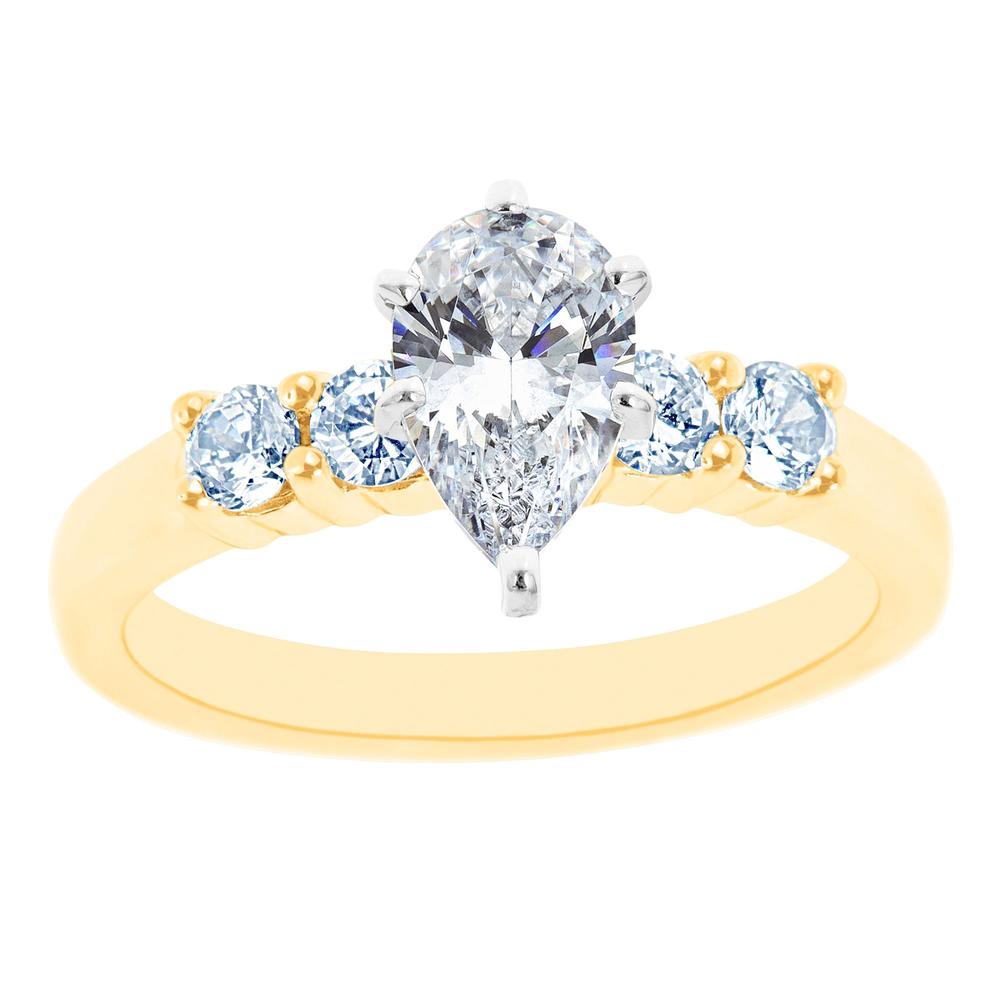 New York City Diamond District 14K Two Tone Five Stone Pear Shaped Certified Diamond Engagement Ring