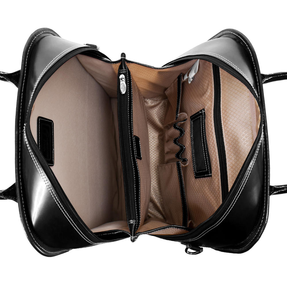 McKlein&reg; McKlein W Series, LA GRANGE, Genuine Cowhide Leather, Patented Detachable -Wheeled Ladies' Laptop Briefcase, Black (96495)