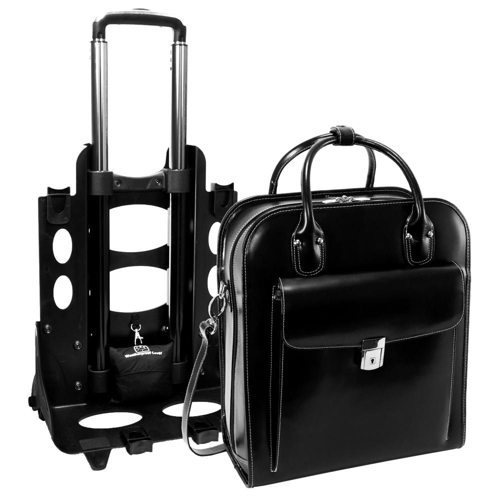 McKlein&reg; McKlein W Series, LA GRANGE, Genuine Cowhide Leather, Patented Detachable -Wheeled Ladies' Laptop Briefcase, Black (96495)