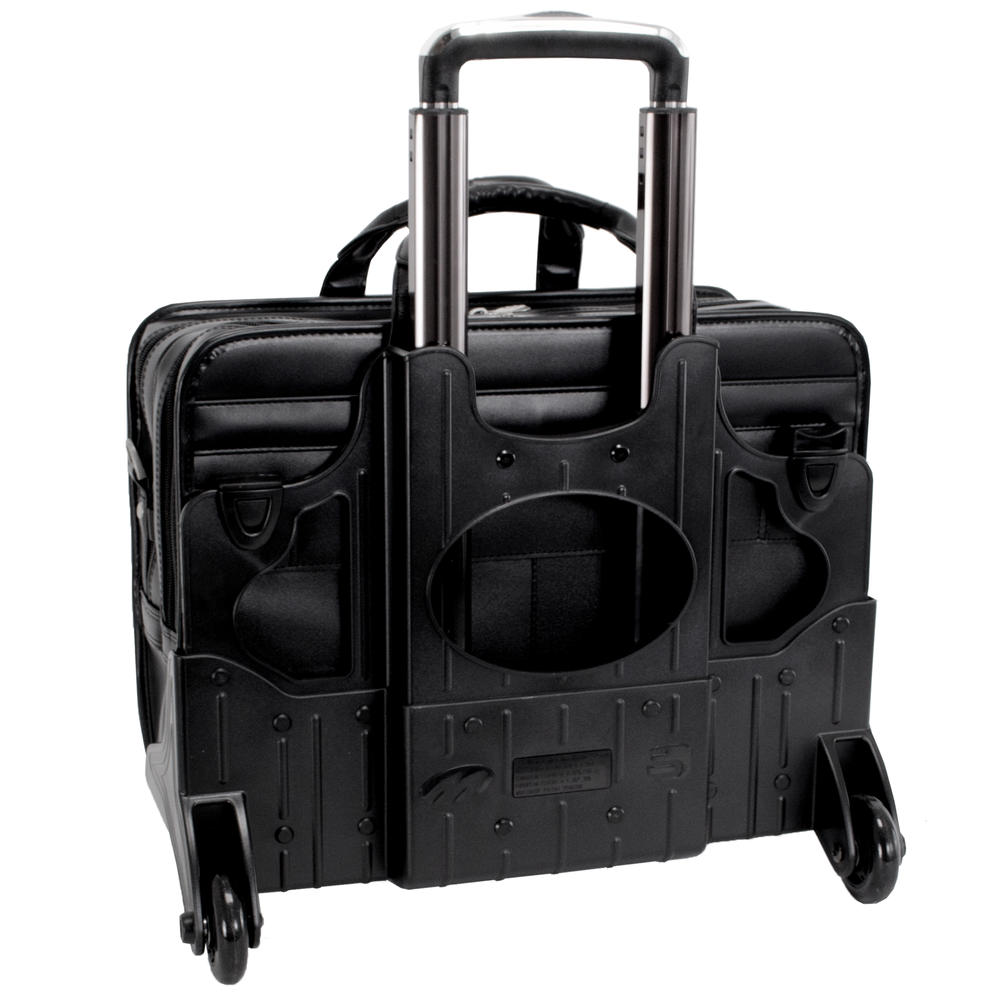 McKlein&reg; McKlein P Series, CLINTON, Full Grain Cowhide Leather, Patented Detachable -Wheeled Laptop Briefcase, Black (88445)