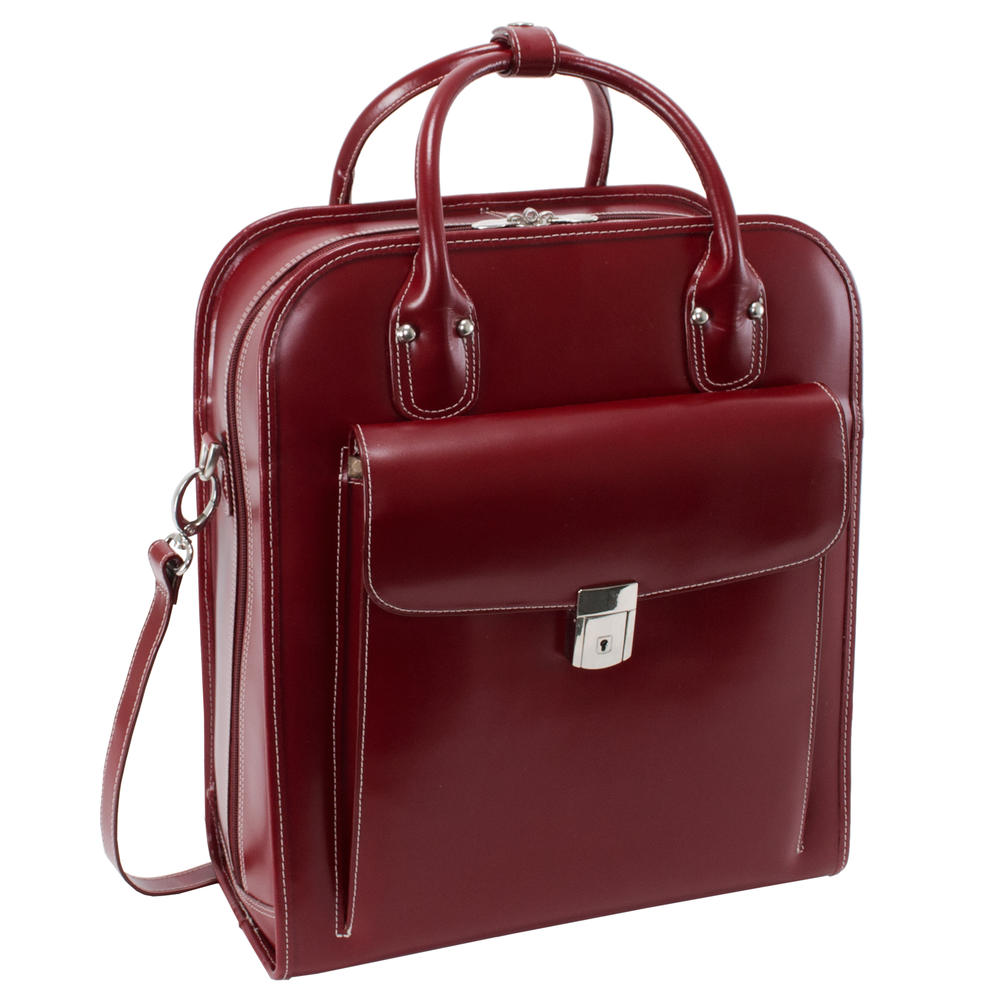 McKlein&reg; McKlein W Series, LA GRANGE, Genuine Cowhide Leather, Patented Detachable -Wheeled Ladies' Laptop Briefcase, Red (96496)