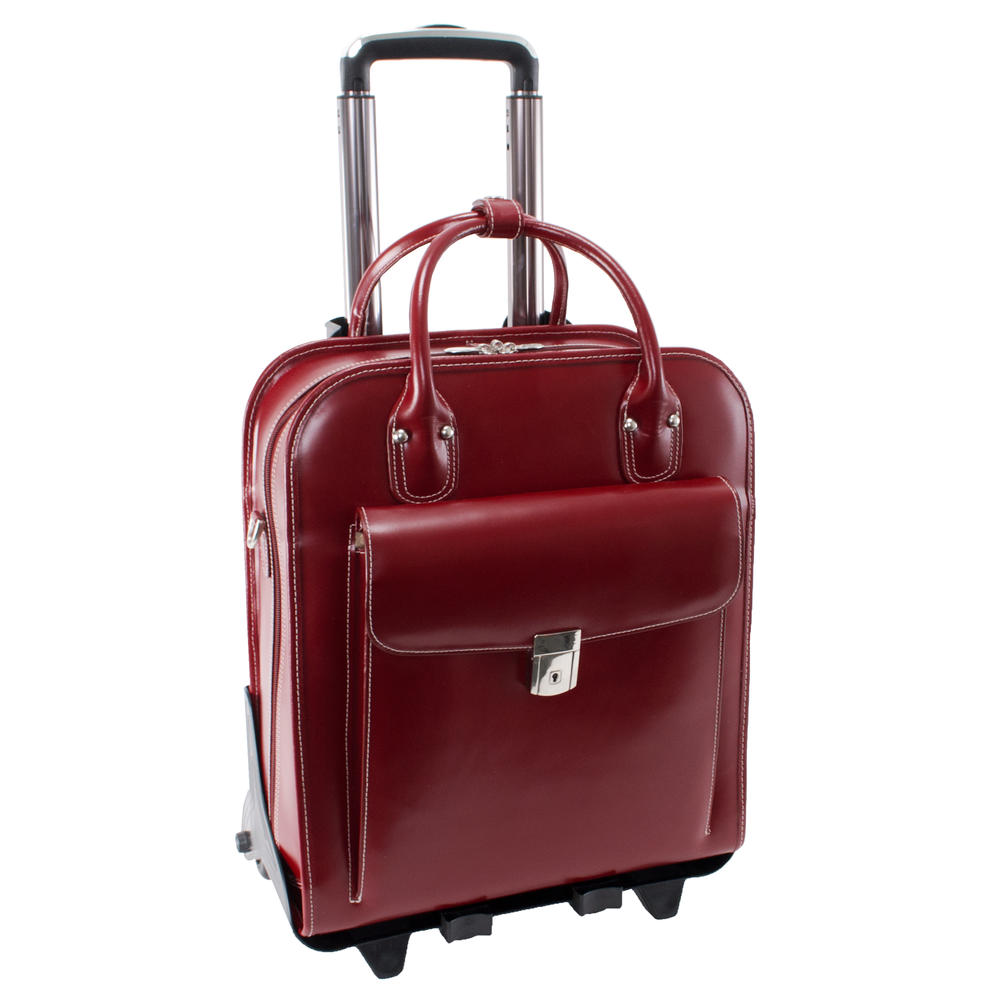 McKlein&reg; McKlein W Series, LA GRANGE, Genuine Cowhide Leather, Patented Detachable -Wheeled Ladies' Laptop Briefcase, Red (96496)