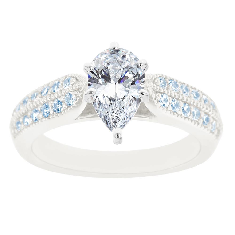 New York City Diamond District 14K White Gold Milgrain Double Row Pear Shaped Certified Diamond Engagement Ring