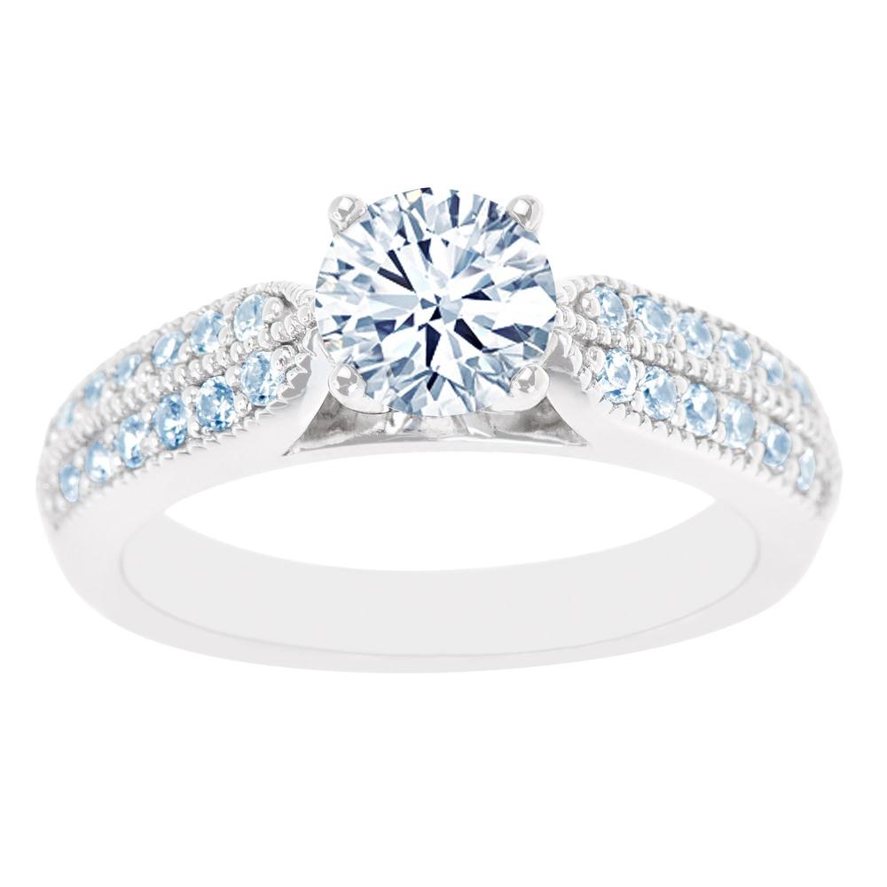 New York City Diamond District 14K White Gold Milgrain Double Row Round Certified Diamond Engagement Ring