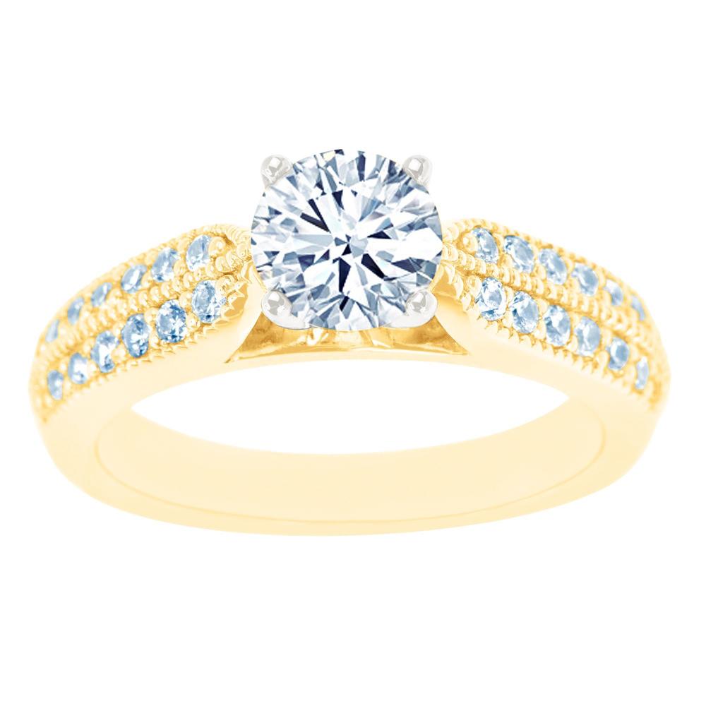 New York City Diamond District 14K Two Tone Milgrain Double Row Round Certified Diamond Engagement Ring