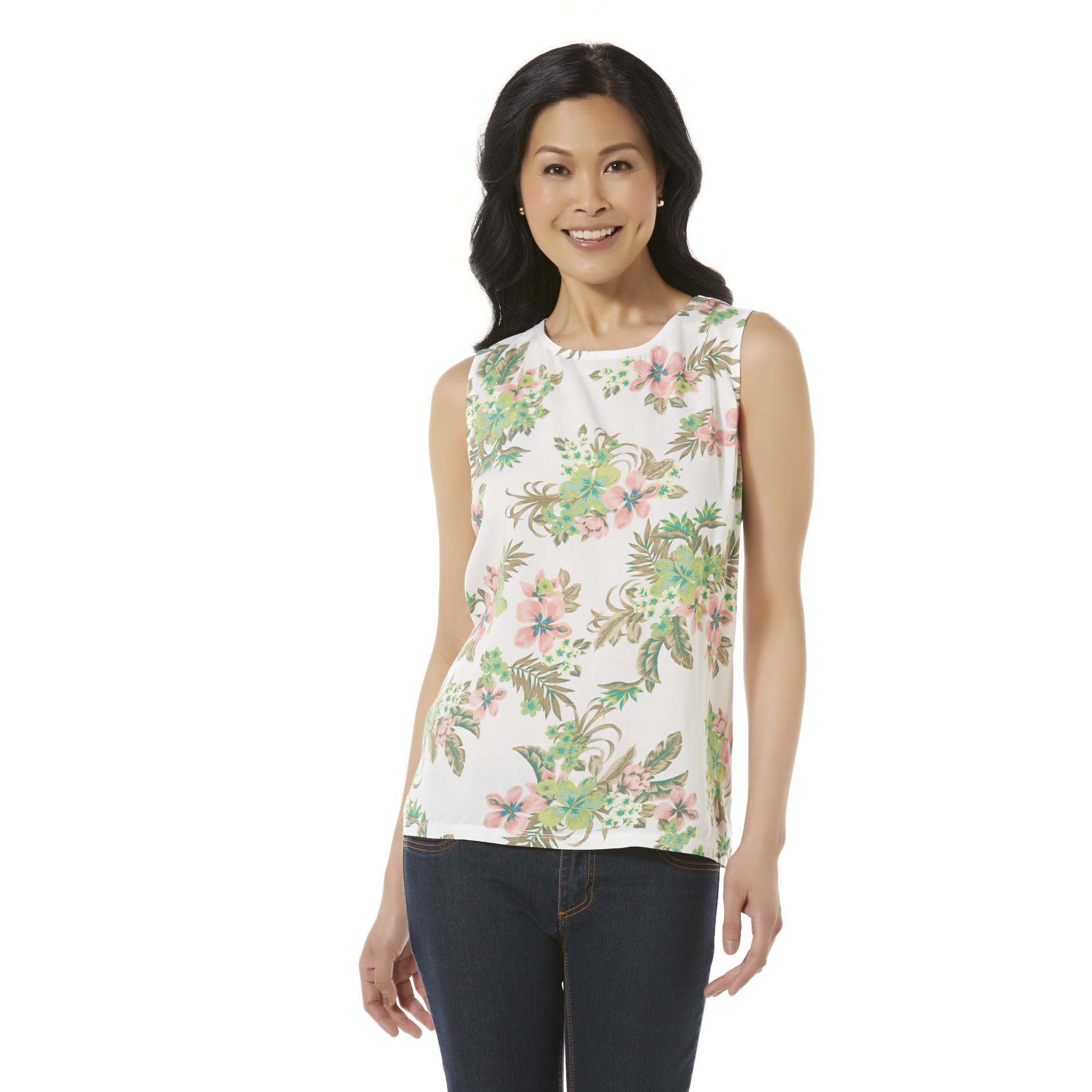 Basic Editions Women's Sleeveless High-Low Top - Floral Print