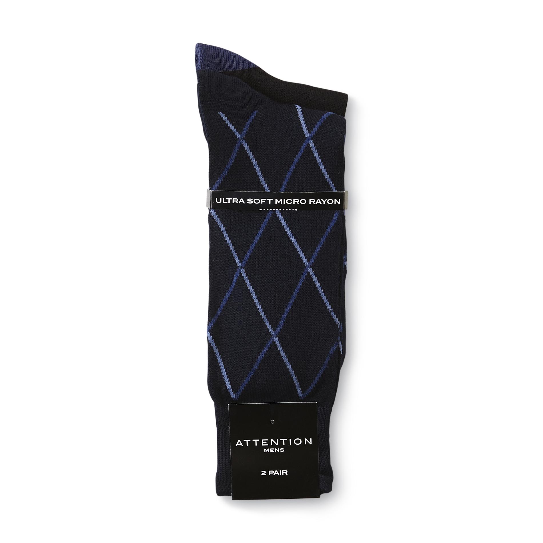 Attention Men's 2-Pairs Micro Rayon Socks - Diamond/Solid