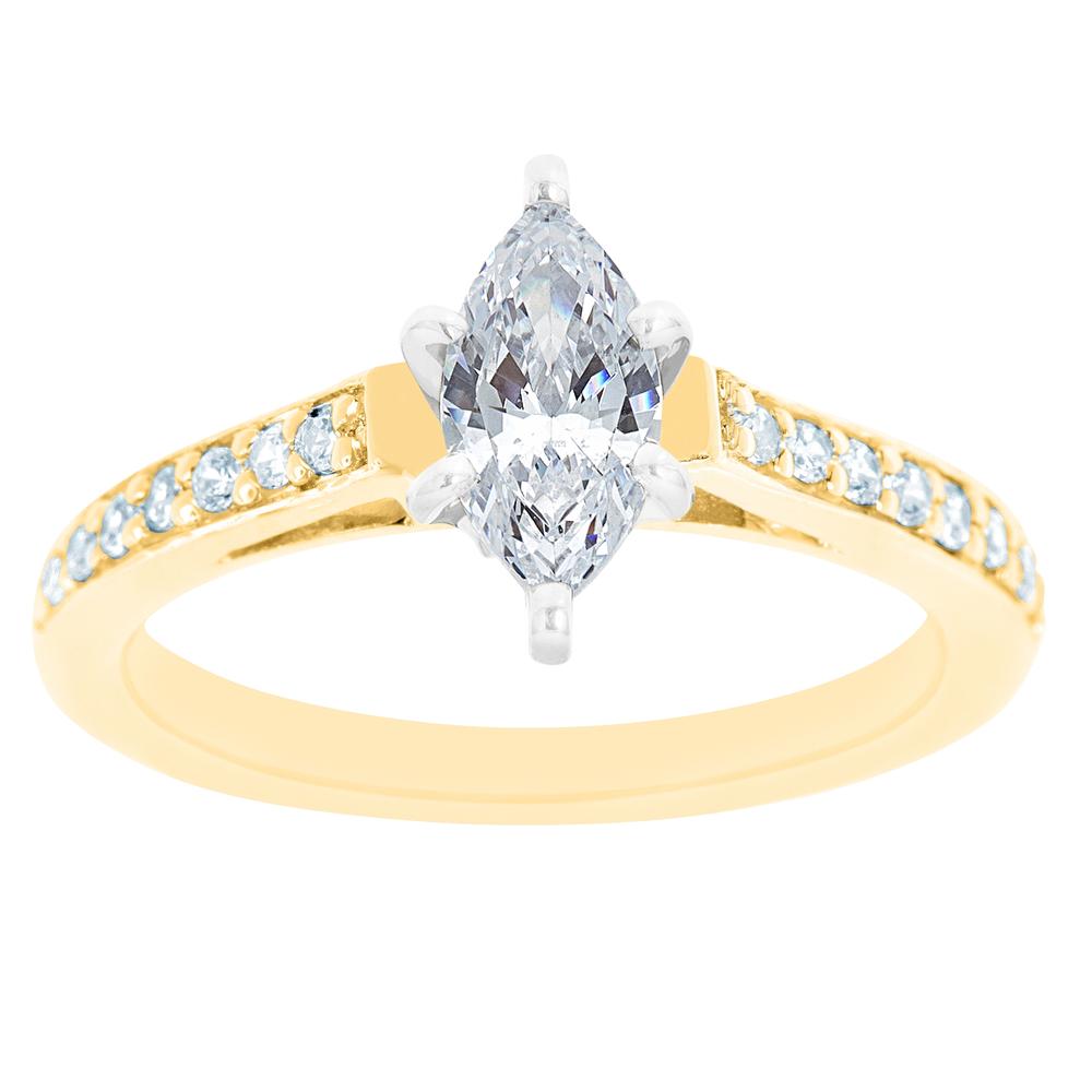 New York City Diamond District 14K Two Tone Cathedral Marquise Certified Diamond Engagement Ring