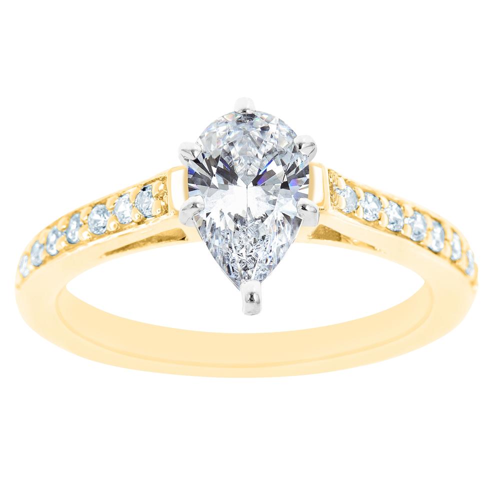 New York City Diamond District 14K Two Tone Cathedral Pear Shaped Certified Diamond Engagement Ring