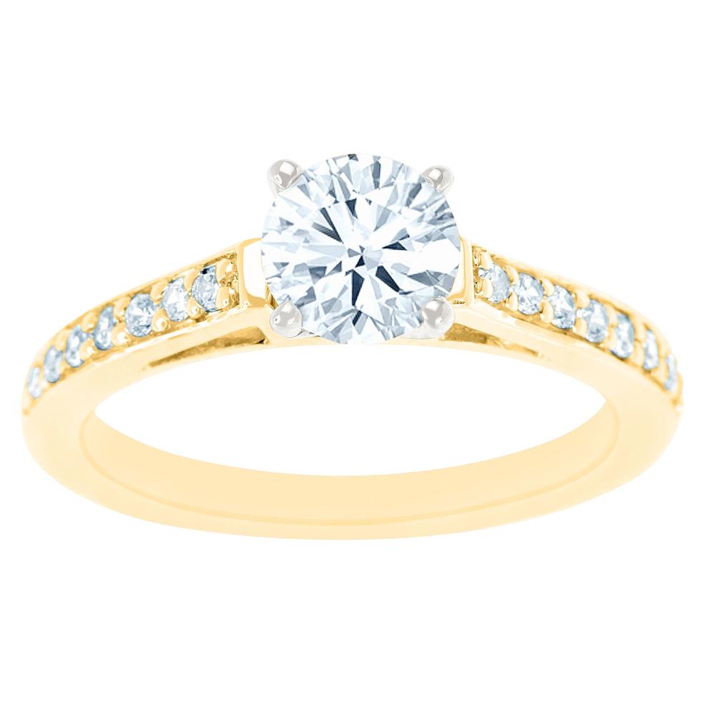 New York City Diamond District 14K Two Tone Cathedral Round Certified Diamond Engagement Ring