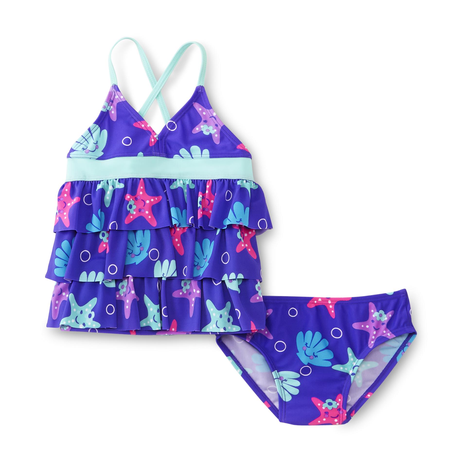 WonderKids Newborn Girl's Ruffle Tankini Swimsuit - Starfish & Seashells