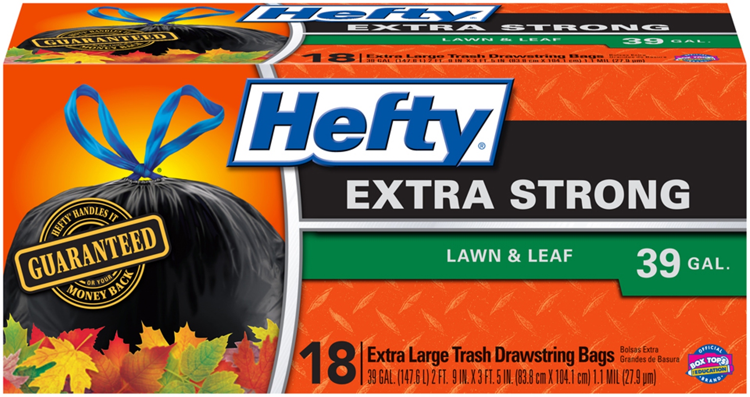 Hefty Extra Strong Lawn and Leaf Trash Drawstring Bag, 18 Count