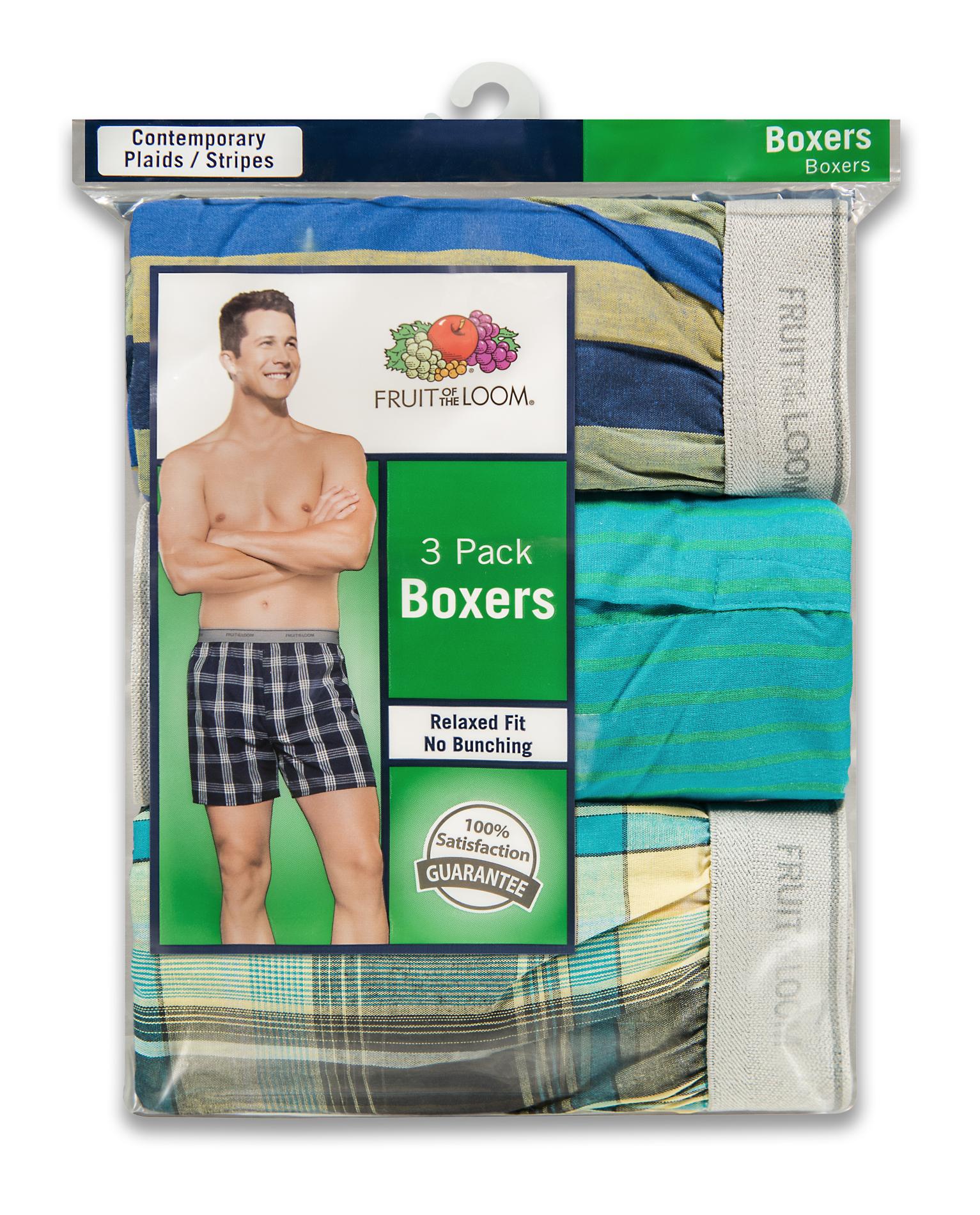 Fruit of the Loom Men's 3-Pack Boxer Shorts - Plaid & Stripes