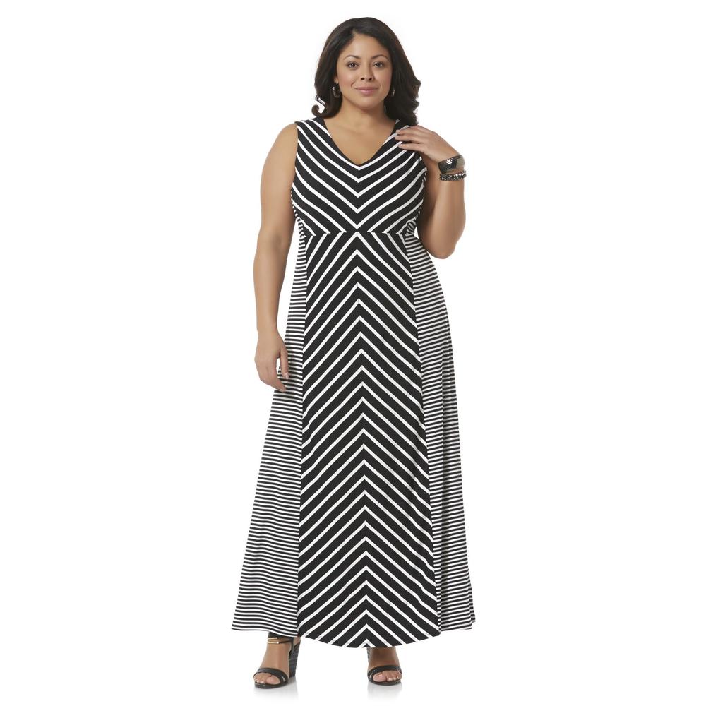Jaclyn Smith Women's Plus Sleeveless Maxi Dress - Striped