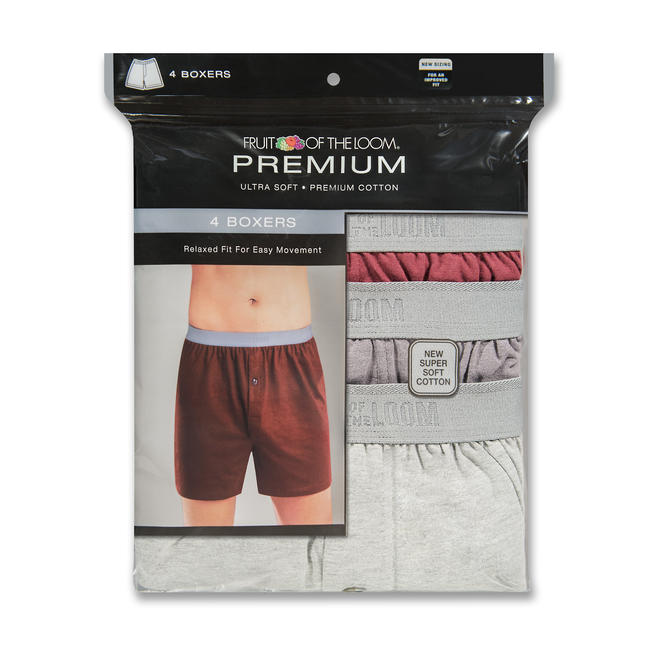 Fruit of the Loom Men’s 4 Pack Premium Cotton Knit Boxers