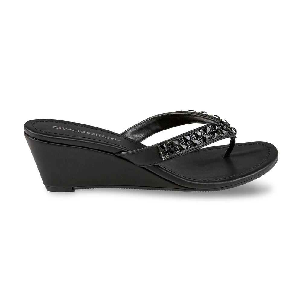 Delicious Women's Klaudia Black Wedge Flip-Flop Sandal