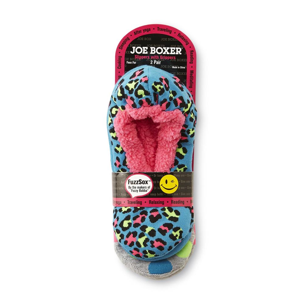 Joe Boxer Women's 2-Pairs Slipper Socks - Leopard Print & Polka Dots