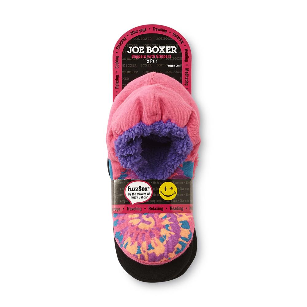 Joe Boxer Women's 2-Pairs Slipper Socks - Tie-Dye & Colorblock